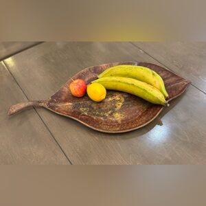 Metal Hand Wrought Tray in Shape of Leaf, Rustic Home Decor For Sale